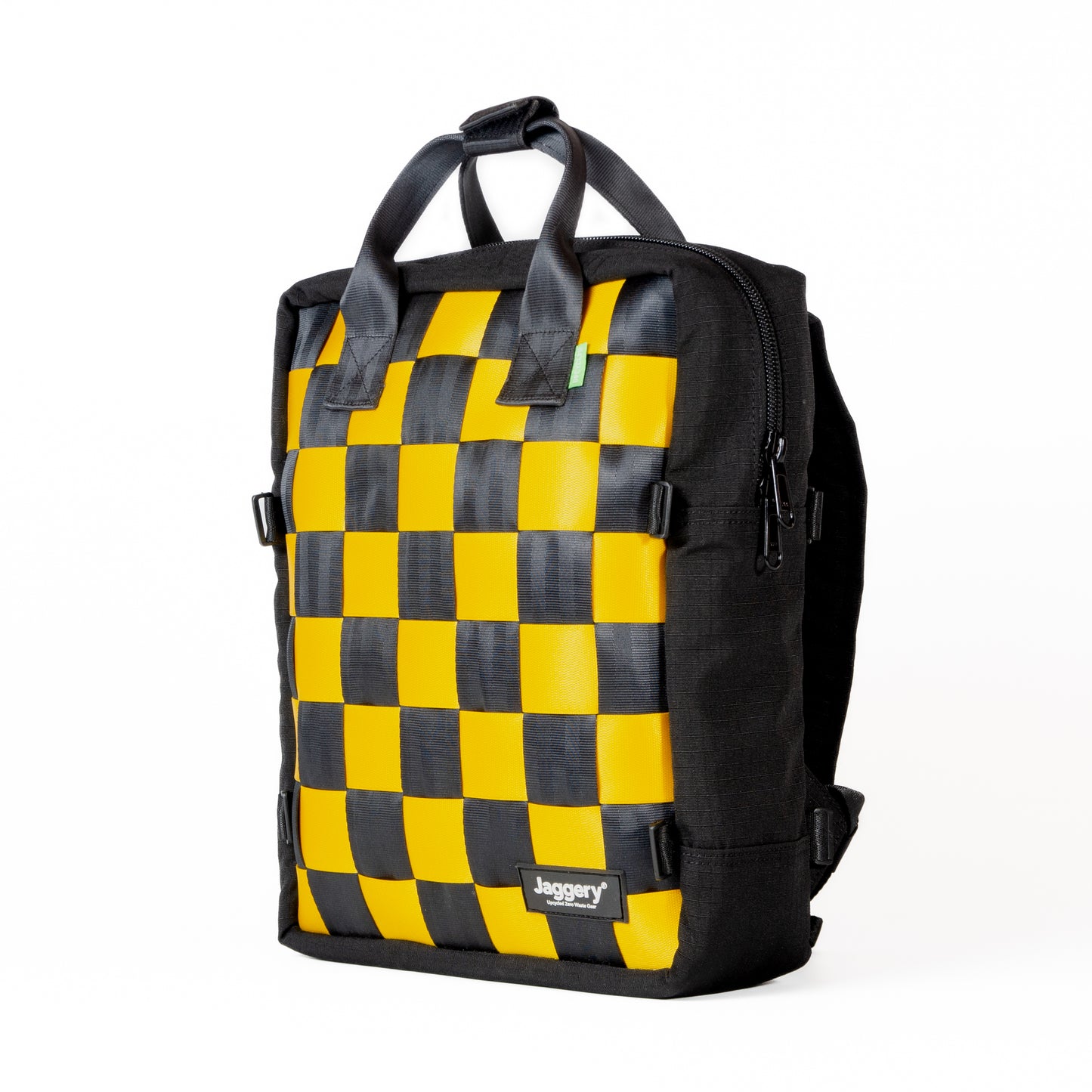 Arrive Checkmate Backpack In Yellow And Black With Black Canvas