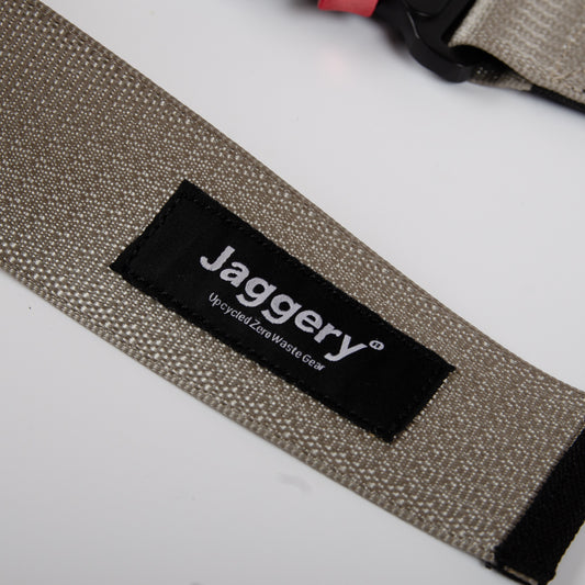 Upcycled Belt In Beige Car Seatbelt With Silver Cobra Buckle 2"