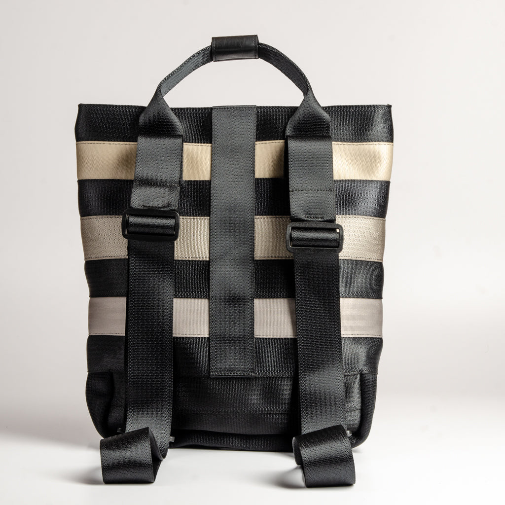 Small Trip Backpack In Black And Grey Car Seatbelt