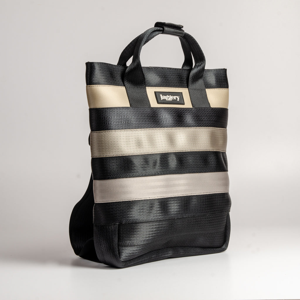 Small Trip Backpack In Black And Grey Car Seatbelt