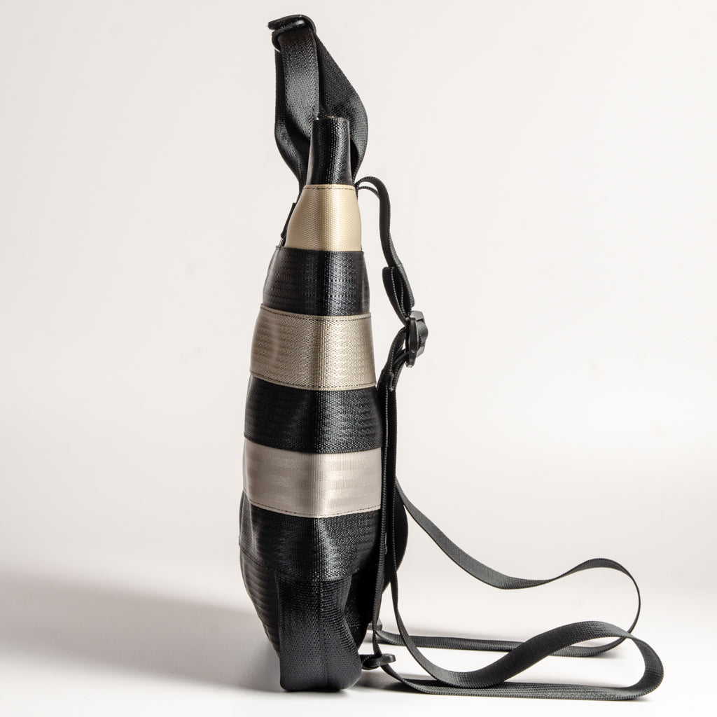 Small Trip Backpack In Black And Grey Car Seatbelt