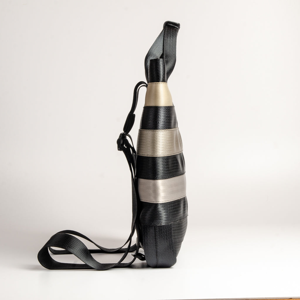 Small Trip Backpack In Black And Grey Car Seatbelt